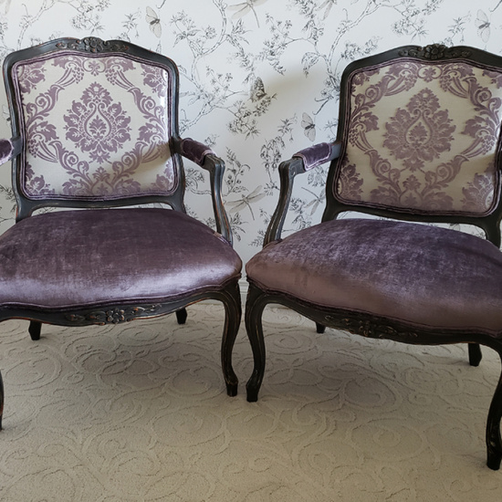 2 purple chairs re-upholstered
