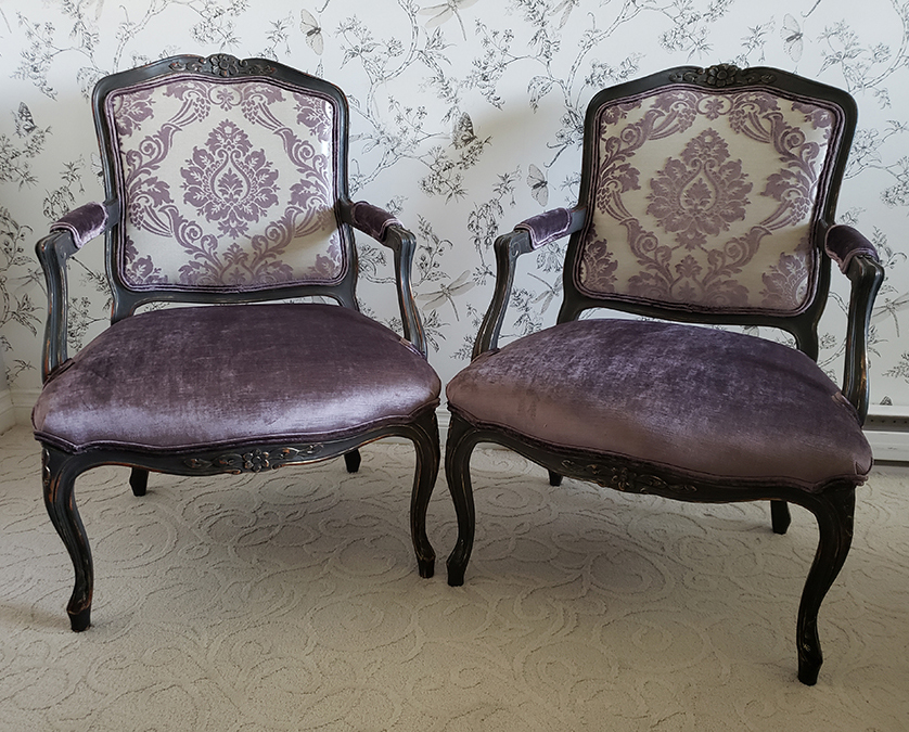 2 purple chairs re-upholstered
